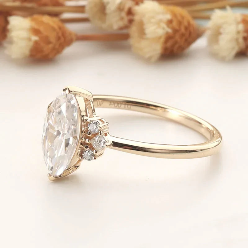 14K Rose Gold Marquise Cut Moissanite Engagement Ring