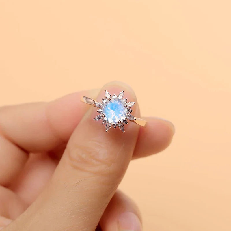 14K Rose Gold - Natural Moonstone Engagement Ring