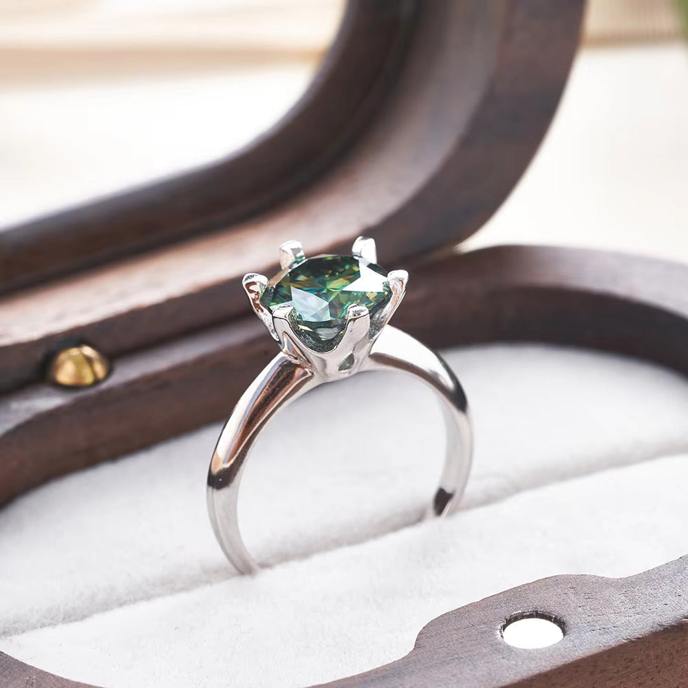 Green moissanite - Silver ring