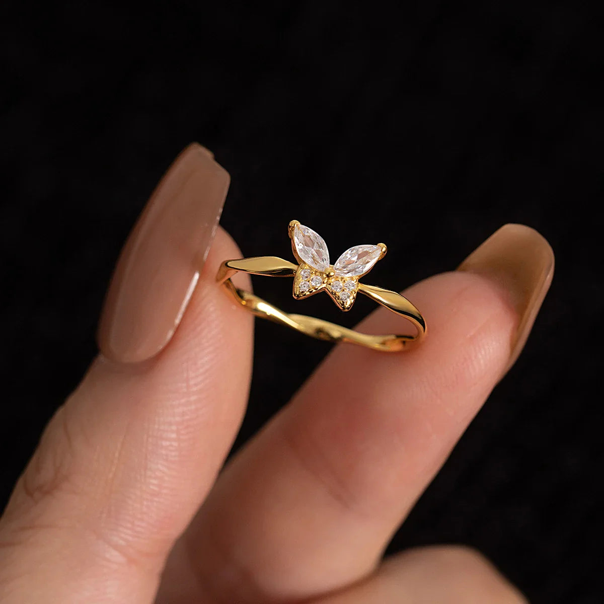 Butterfly-Inspired Gold-Plated Sterling Silver Ring