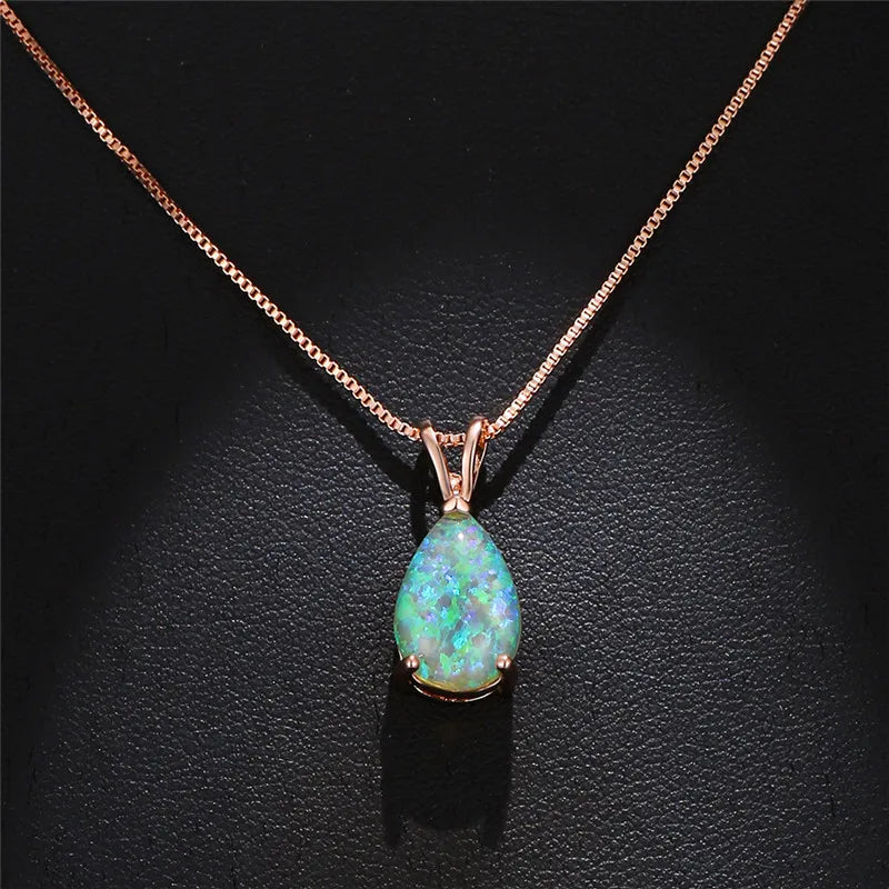 Rose Gold Opal Water Drop Pendant