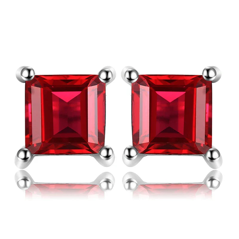 Birthstone-Square-Cut Stud Earrings