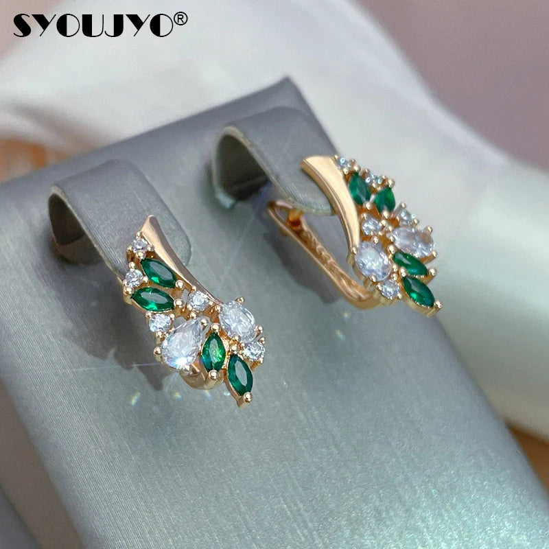 Leaf Green Zirconia Earrings For Women  - Rose Gold plated