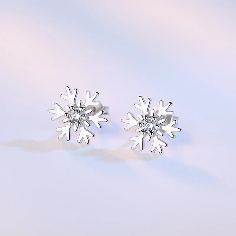 925 Sterling Silver Snowflake Stud Earrings