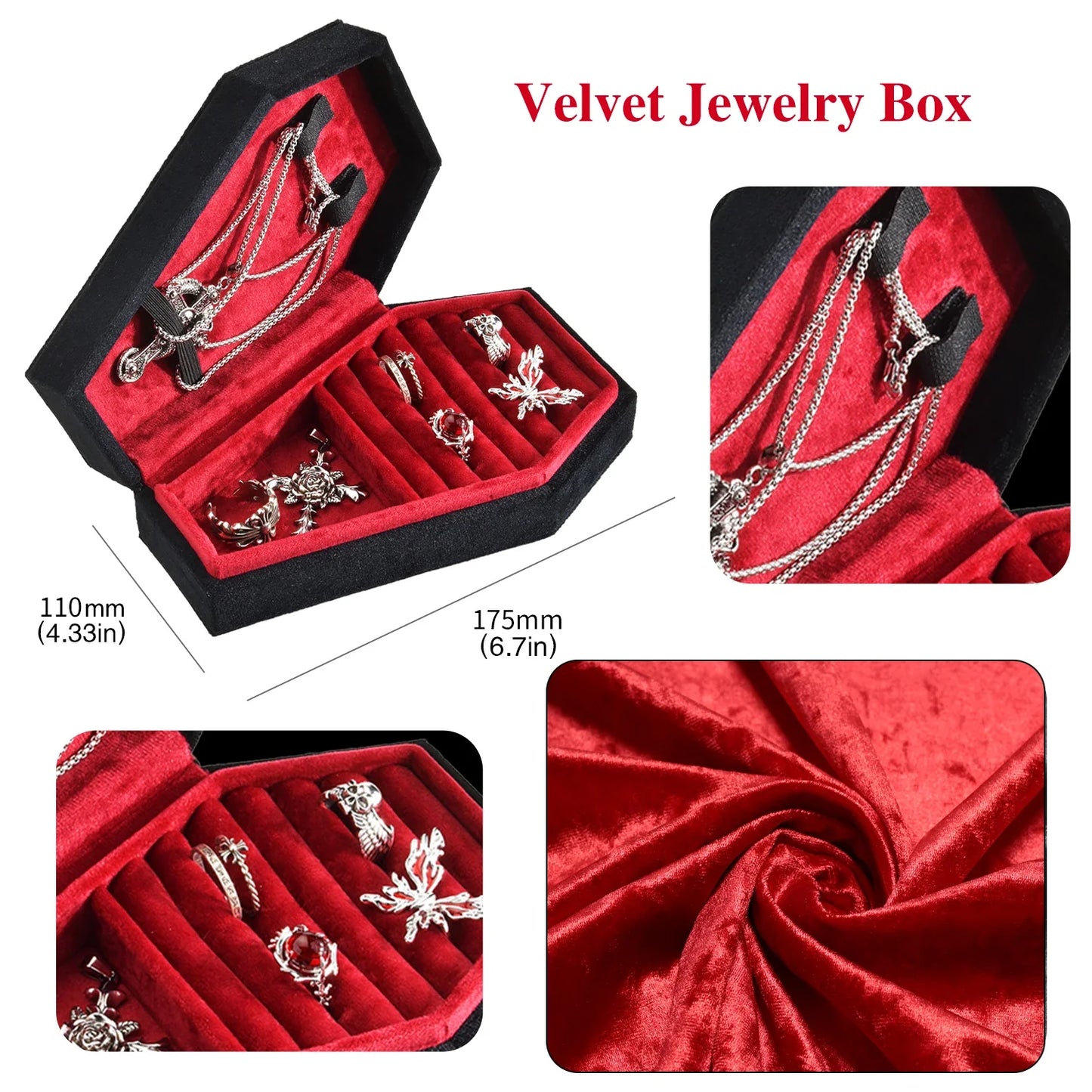 Handmade Gothic Velvet Coffin-Shaped Jewelry Box