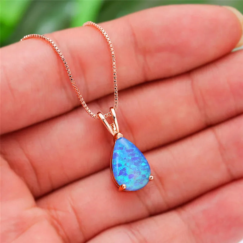 Rose Gold Opal Water Drop Pendant