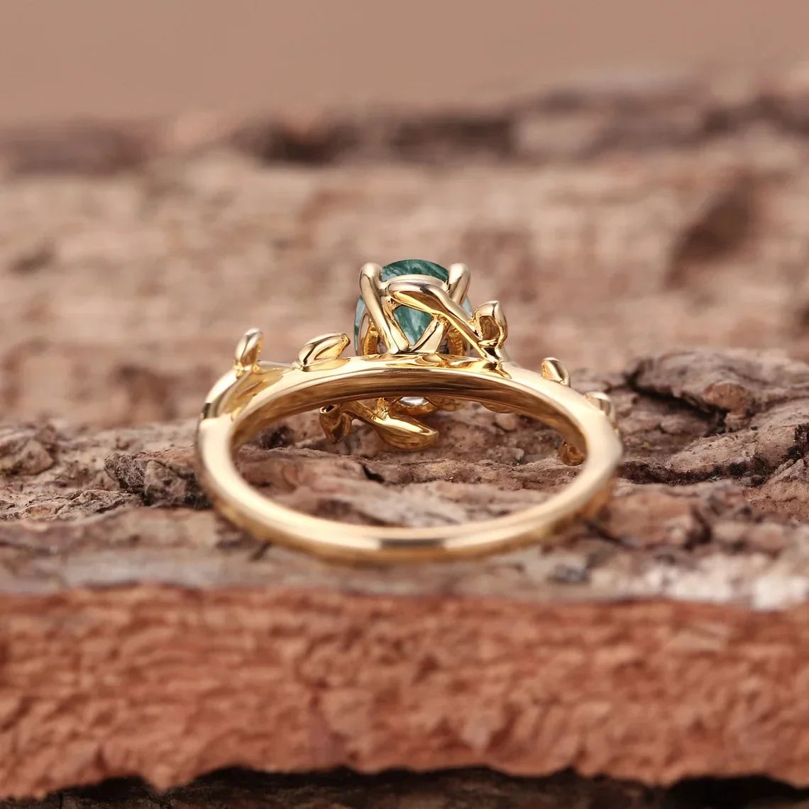 S925 Classic Moss Agate Ring