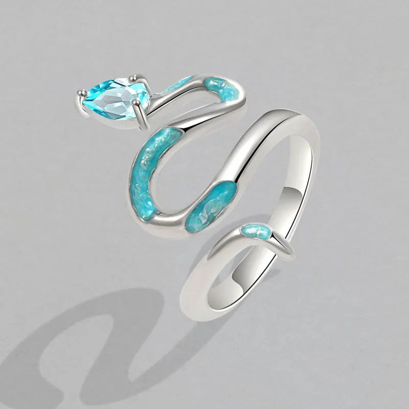 S925 Cyan Snake Ring