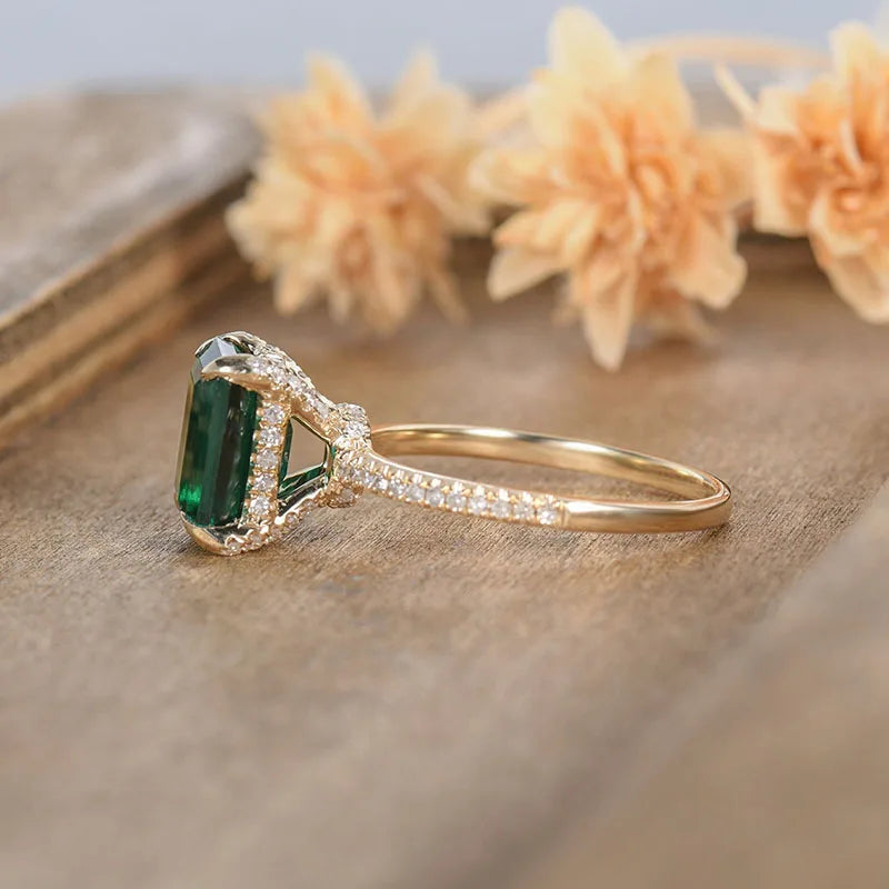 Emerald-Cut Lab Emerald Engagement Ring