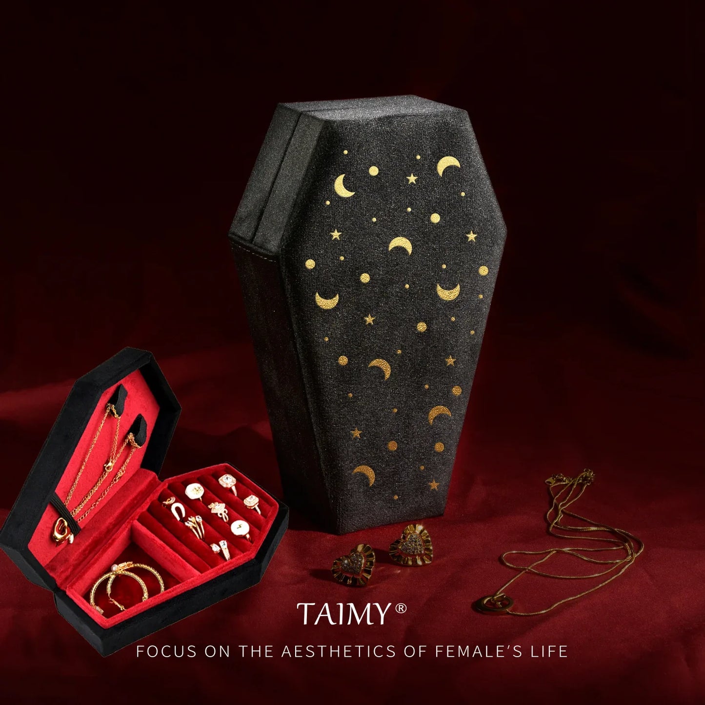 Handmade Gothic Velvet Coffin-Shaped Jewelry Box