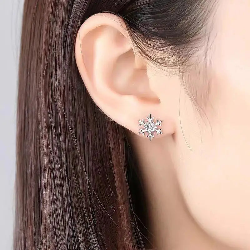 925 Sterling Silver Snowflake Stud Earrings