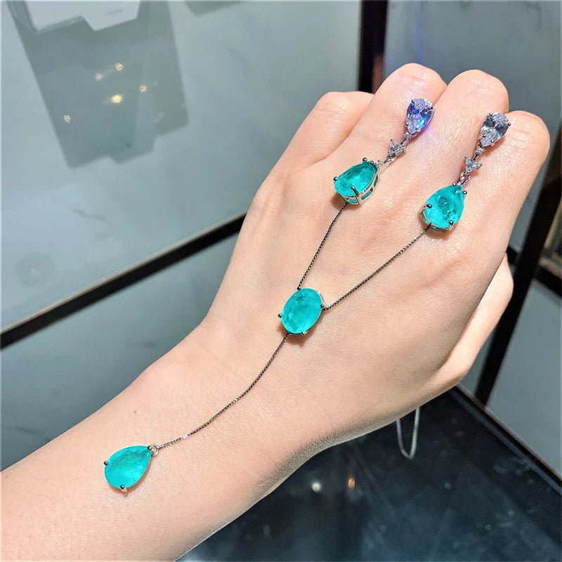 Paraiba-Colored Lab Gemstone Jewelry Set