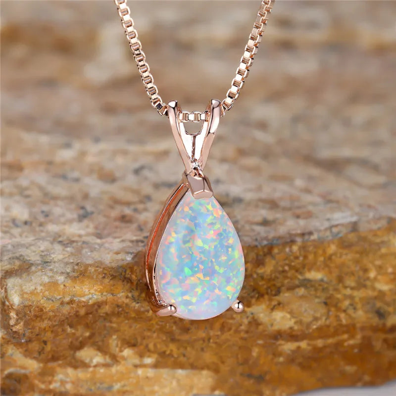 Rose Gold Opal Water Drop Pendant