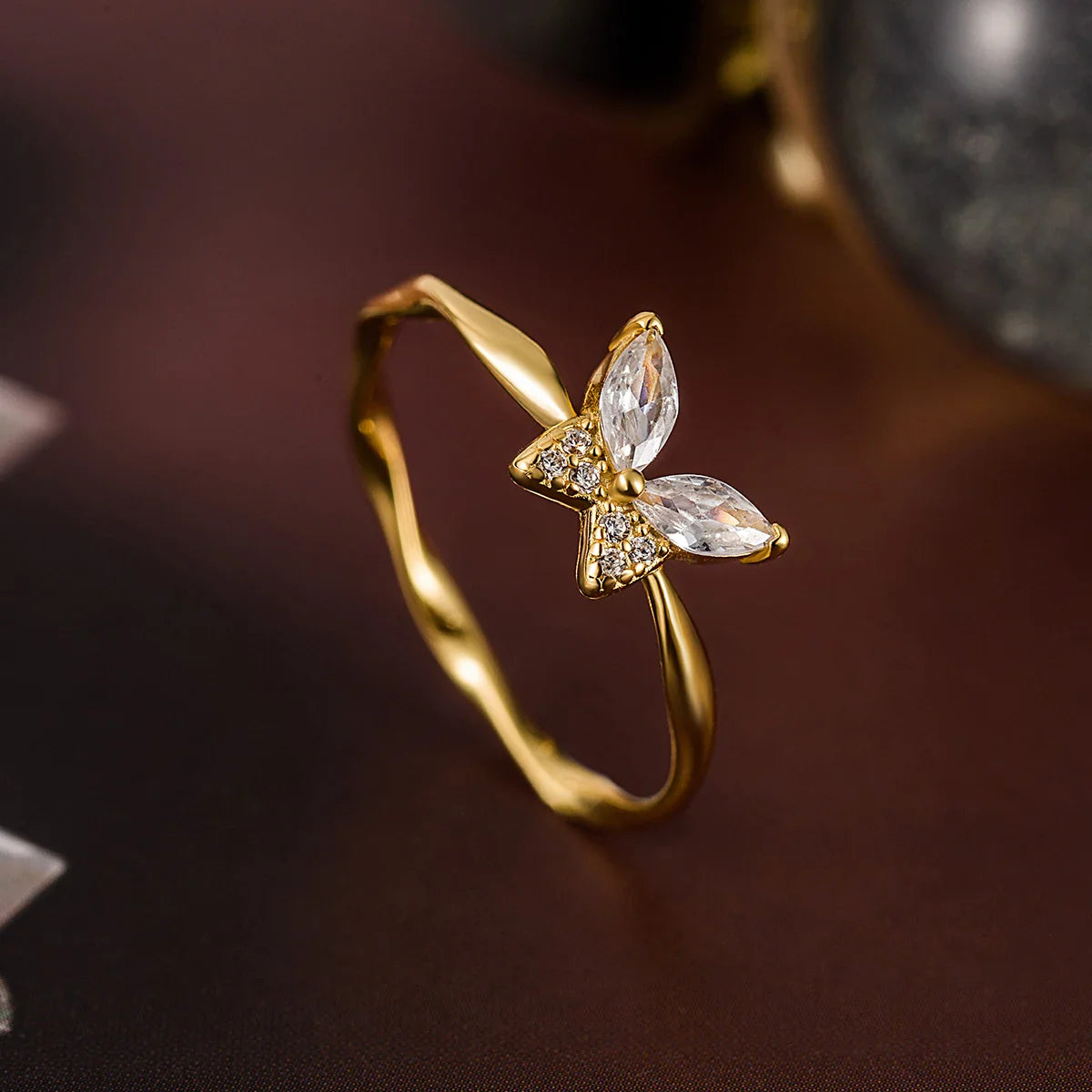 Butterfly-Inspired Gold-Plated Sterling Silver Ring