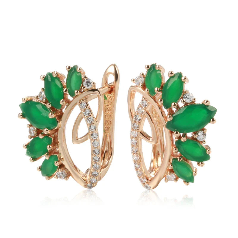 Rose Gold plated Vintage Green Zirconia Earrings