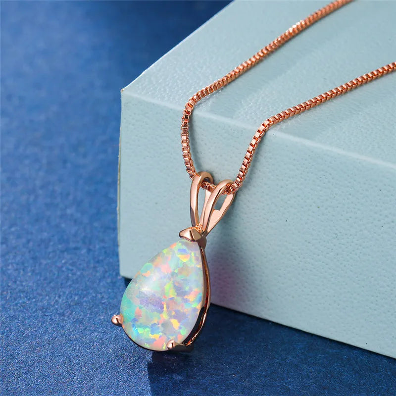 Rose Gold Opal Water Drop Pendant