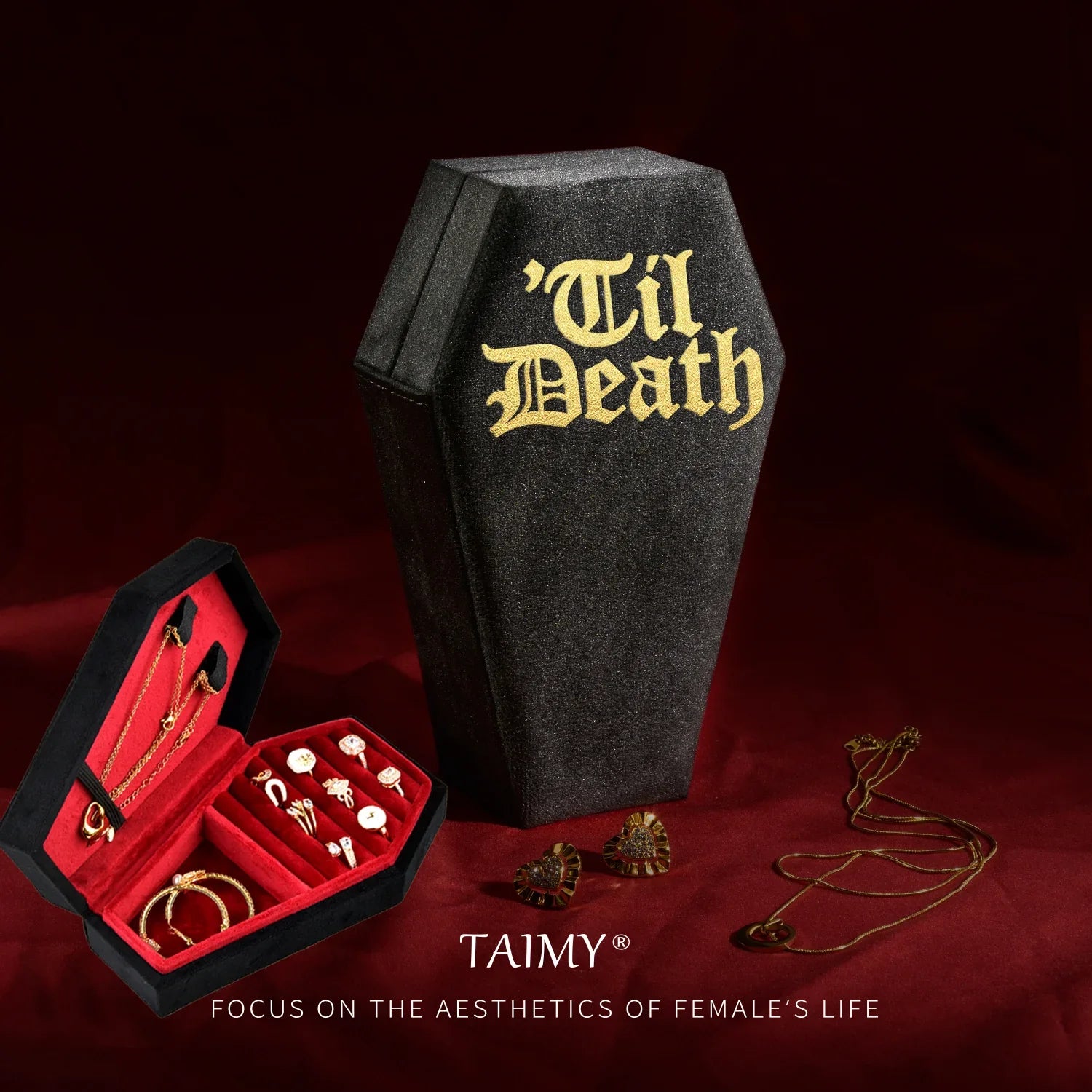 Handmade Gothic Velvet Coffin-Shaped Jewelry Box