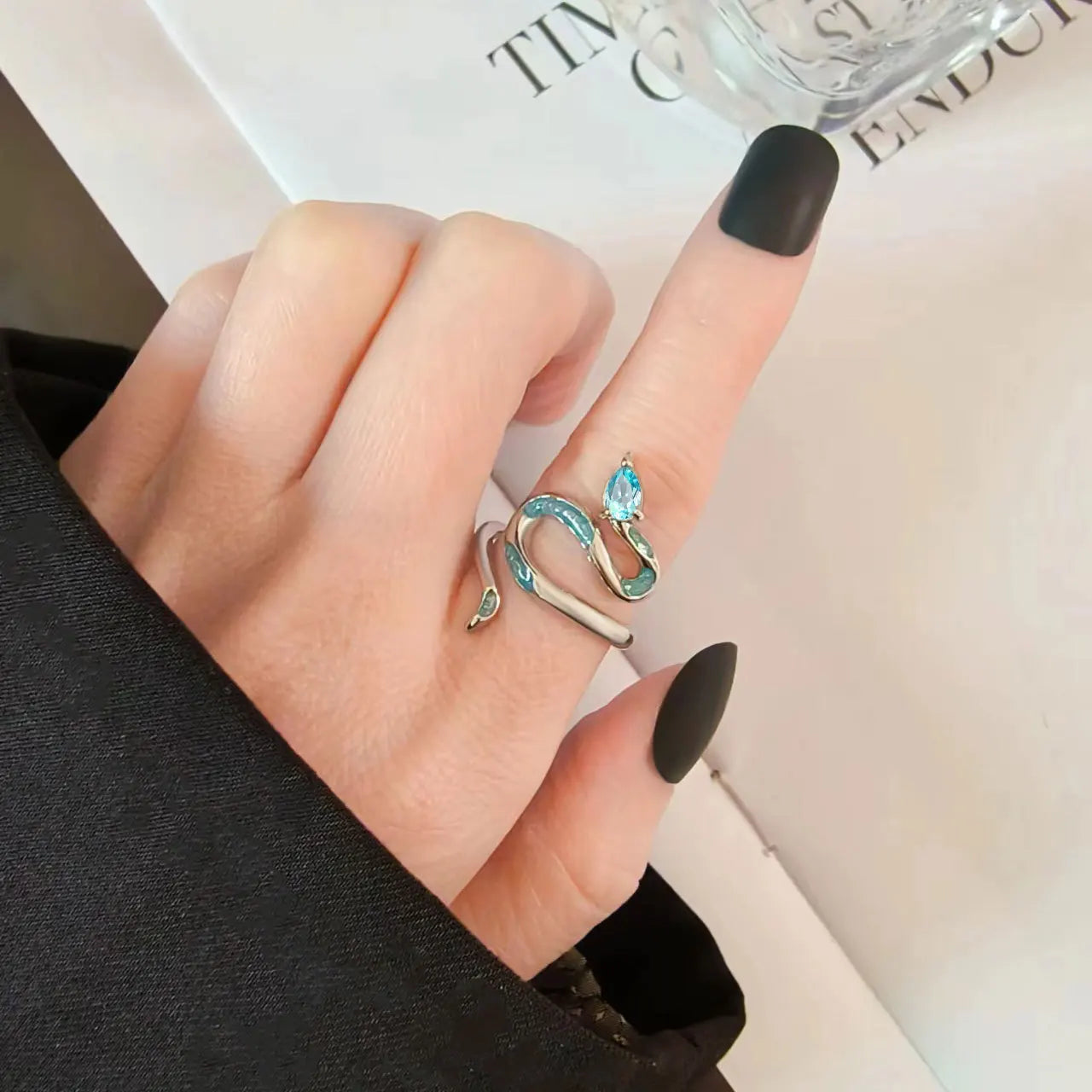 S925 Cyan Snake Ring