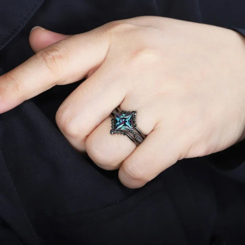 Dark Mystic Blue Ring Set–Bold Elegance