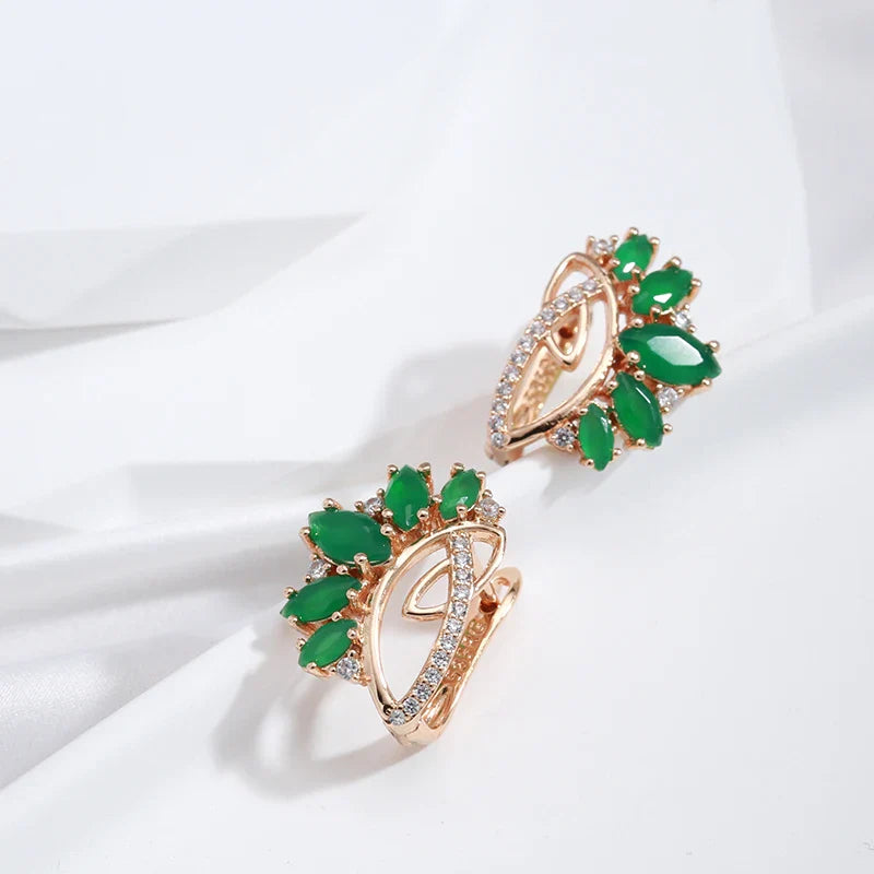 Rose Gold plated Vintage Green Zirconia Earrings