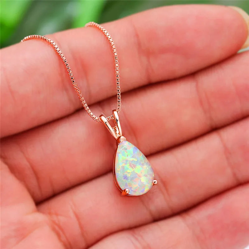 Rose Gold Opal Water Drop Pendant