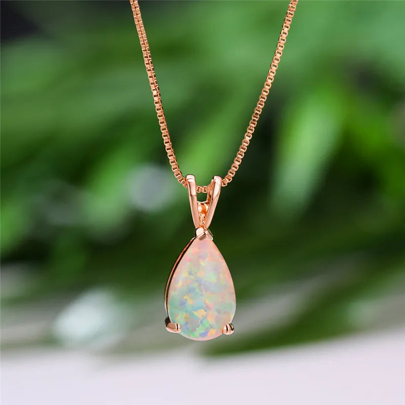 Rose Gold Opal Water Drop Pendant