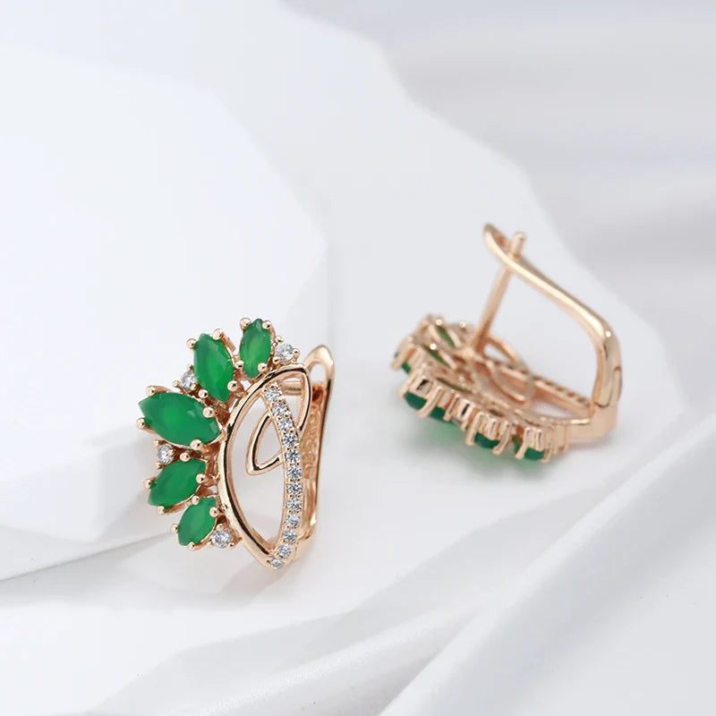 Rose Gold plated Vintage Green Zirconia Earrings