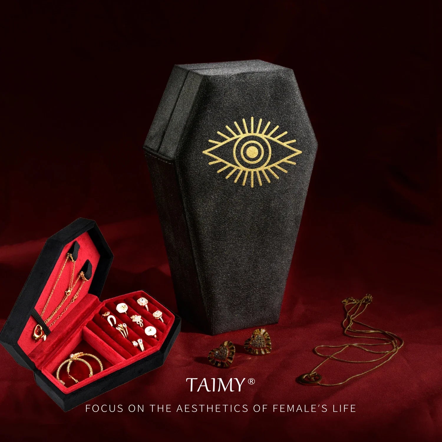 Handmade Gothic Velvet Coffin-Shaped Jewelry Box