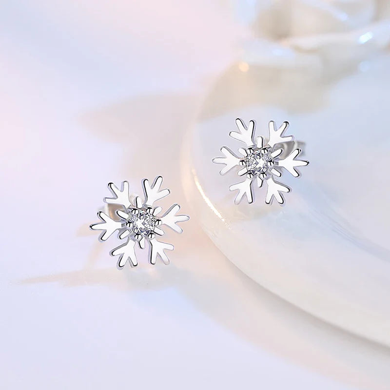 925 Sterling Silver Snowflake Stud Earrings