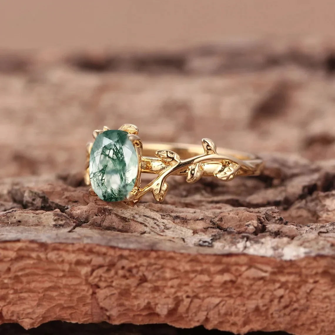 S925 Classic Moss Agate Ring