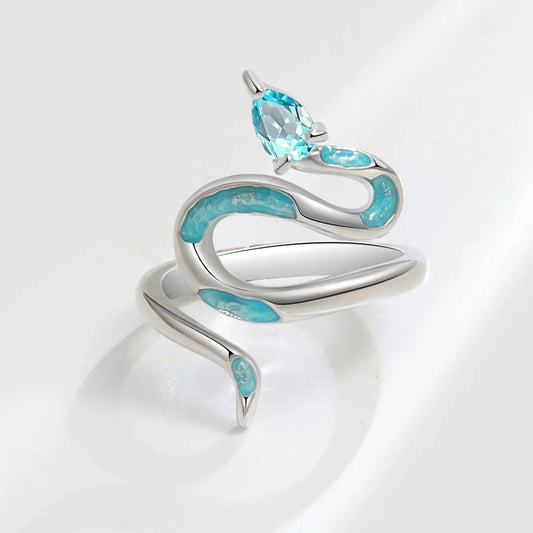 S925 Cyan Snake Ring