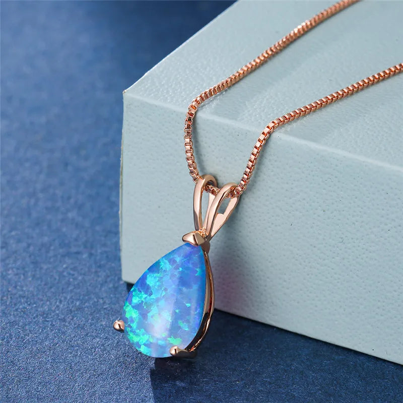 Rose Gold Opal Water Drop Pendant