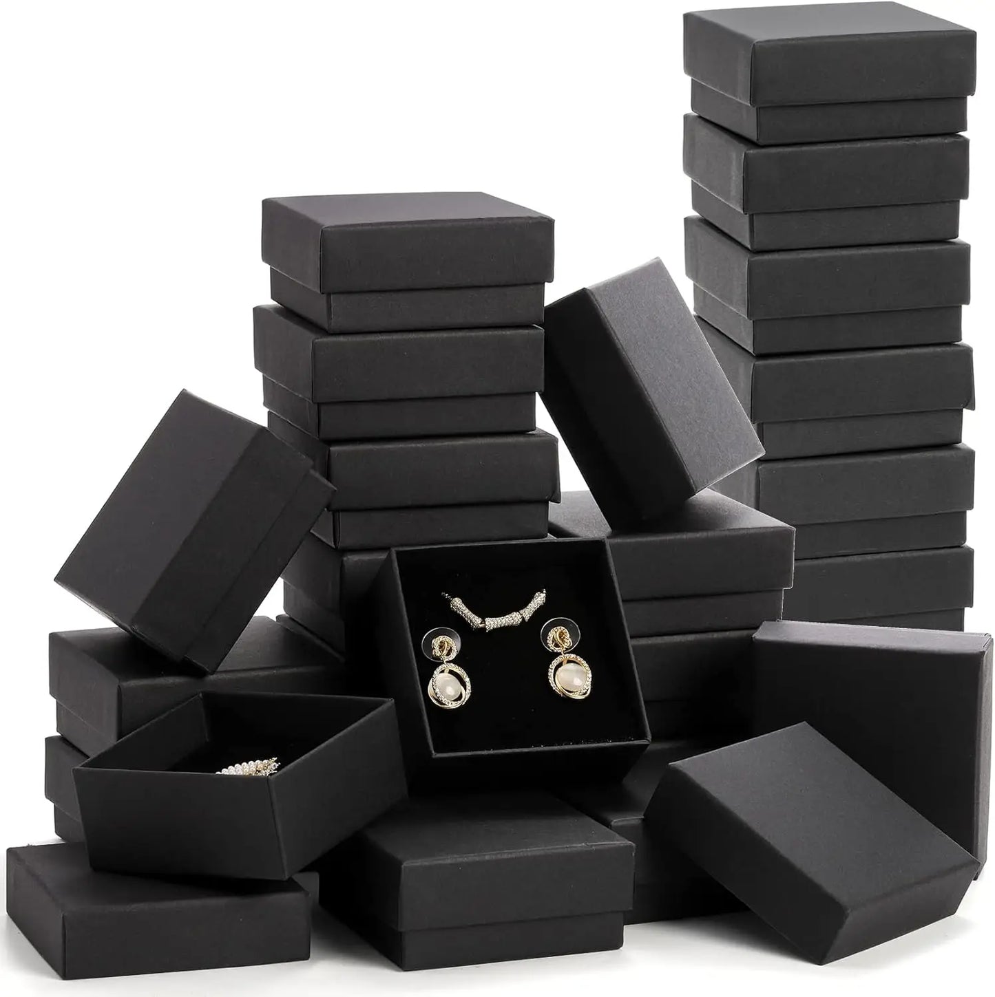 Set of 32 Black Necklace and Ring Storage Boxes