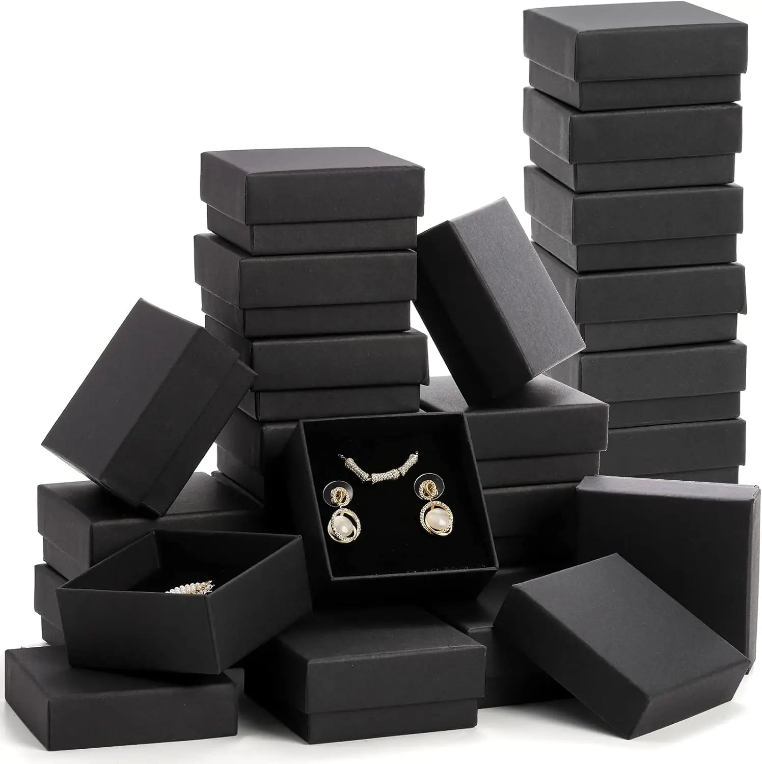 Set of 32 Black Necklace and Ring Storage Boxes