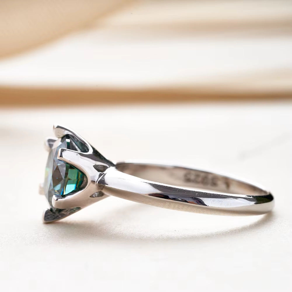 Green moissanite - Silver ring