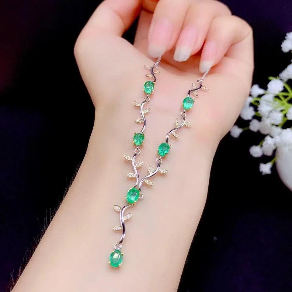 Leaf Lab grown emerald and S925 necklace