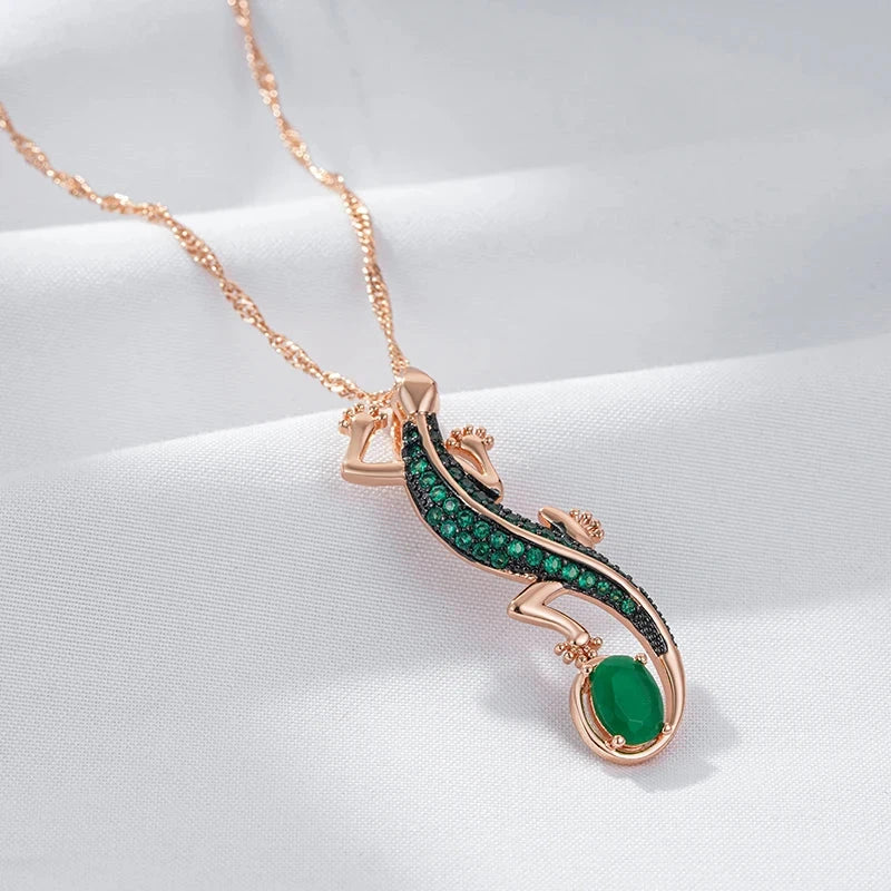 Rose Gold-Plated Lizard Pendant Necklace