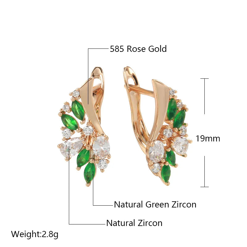 Leaf Green Zirconia Earrings For Women  - Rose Gold plated