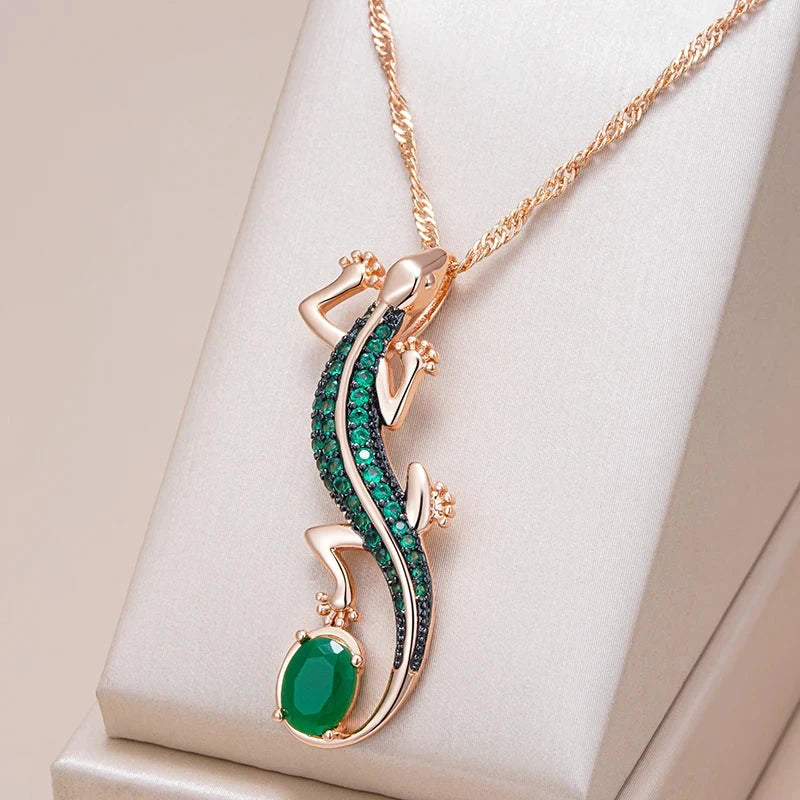 Rose Gold-Plated Lizard Pendant Necklace