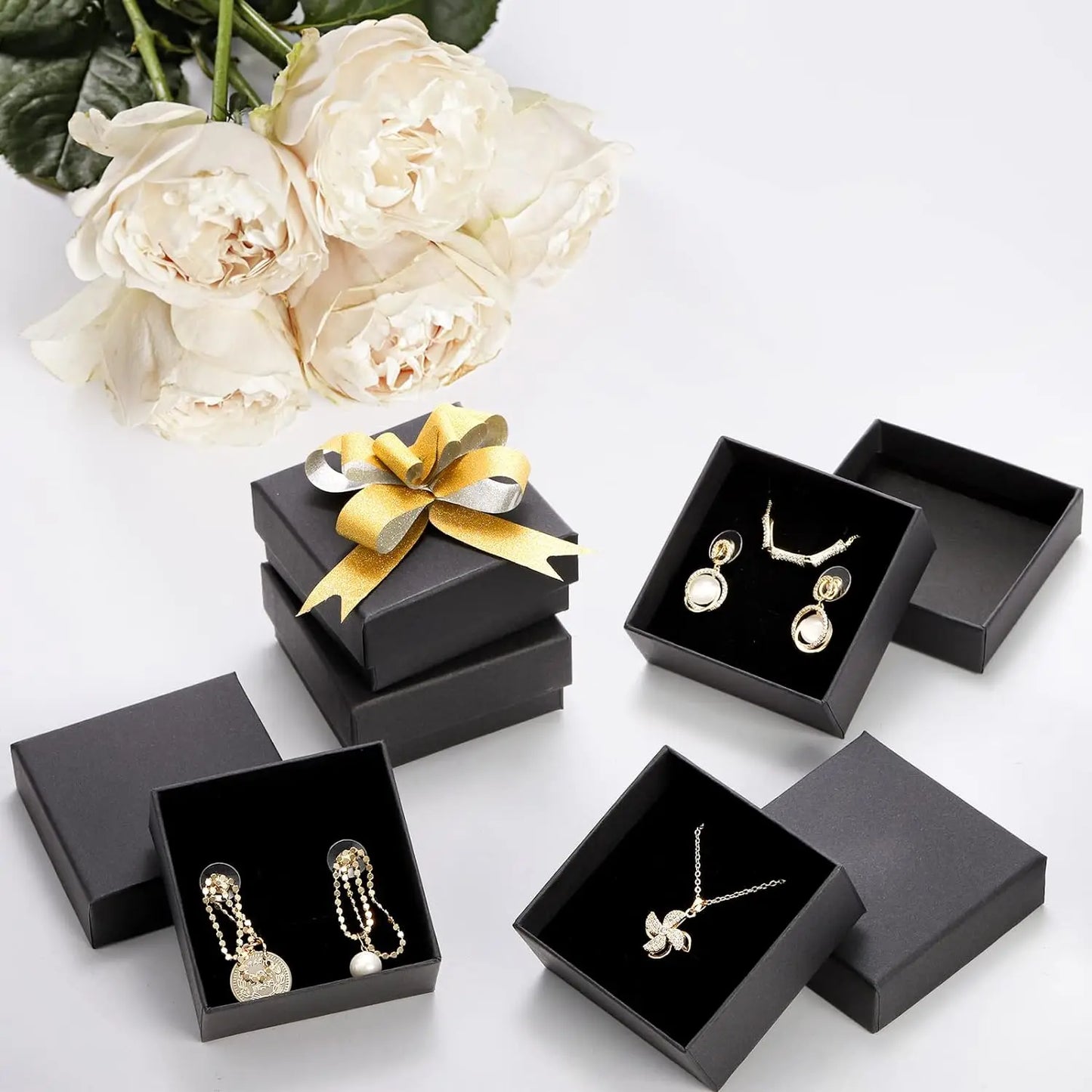 Set of 32 Black Necklace and Ring Storage Boxes