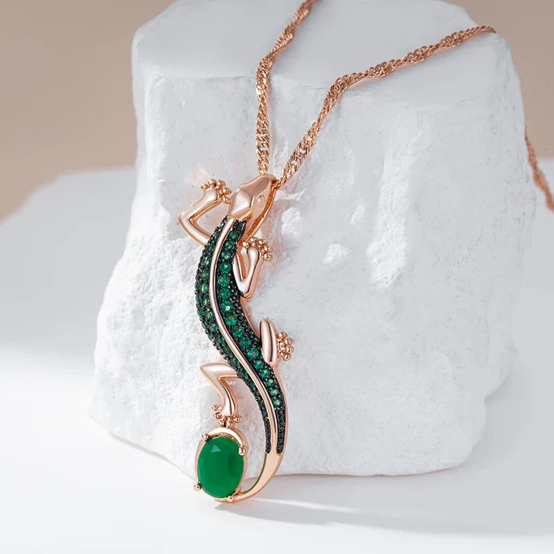 Rose Gold-Plated Lizard Pendant Necklace