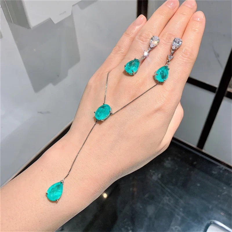 Paraiba-Colored Lab Gemstone Jewelry Set