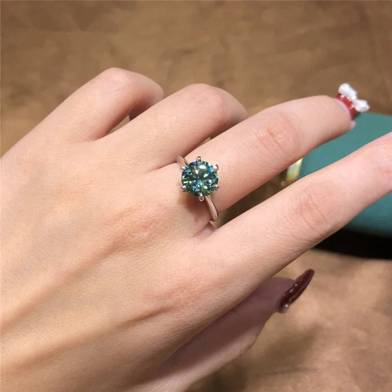 Green moissanite - Silver ring