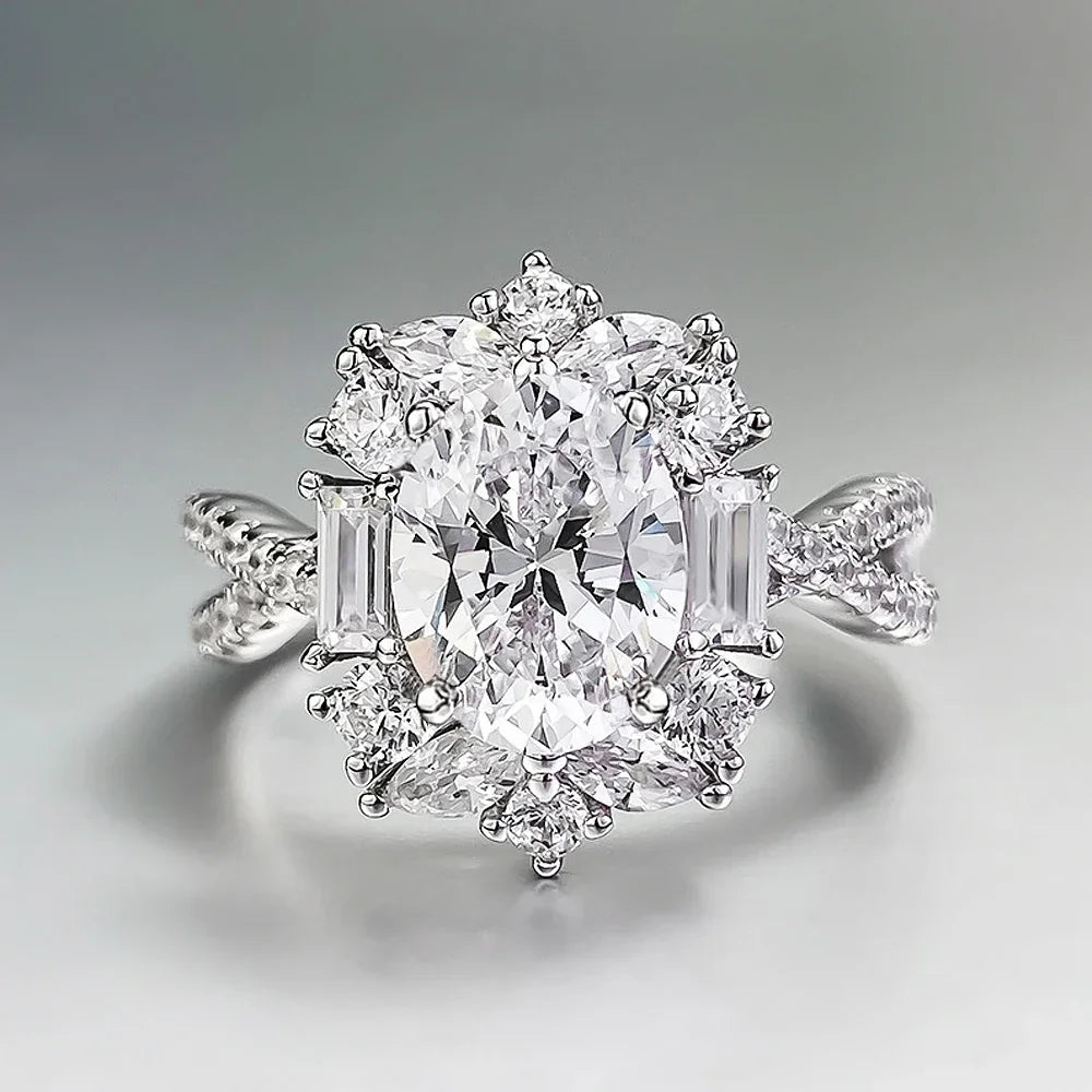 2-Carat Oval Cut D-Color Moissanite Flower Ring