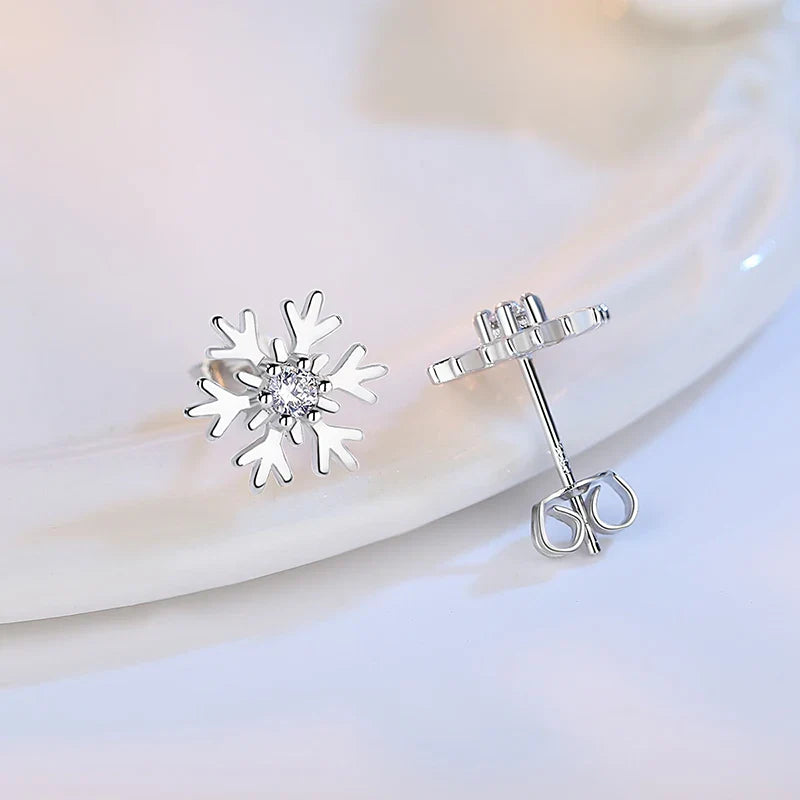 925 Sterling Silver Snowflake Stud Earrings