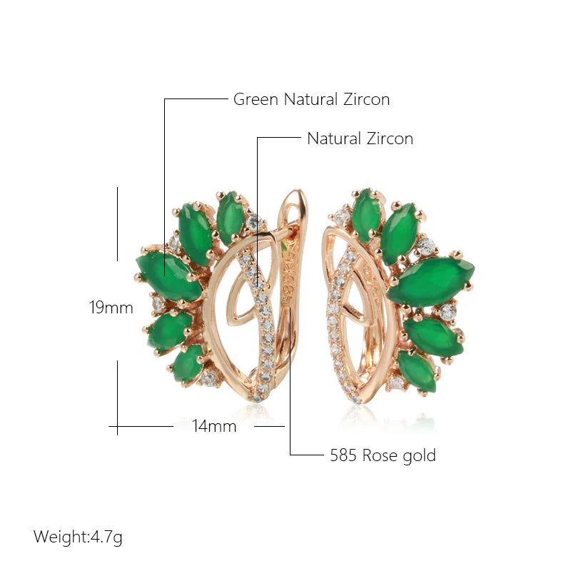 Rose Gold plated Vintage Green Zirconia Earrings