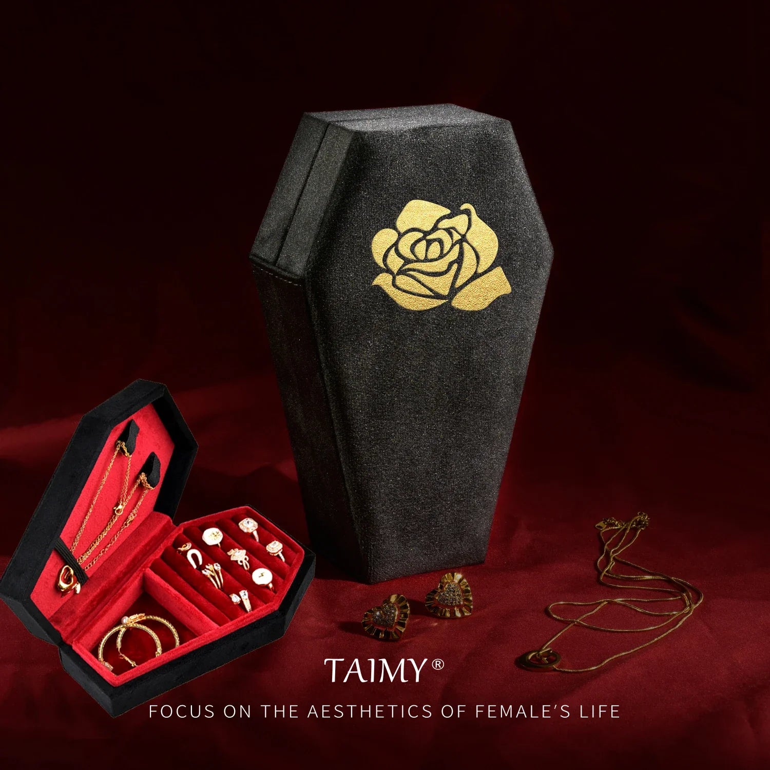 Handmade Gothic Velvet Coffin-Shaped Jewelry Box