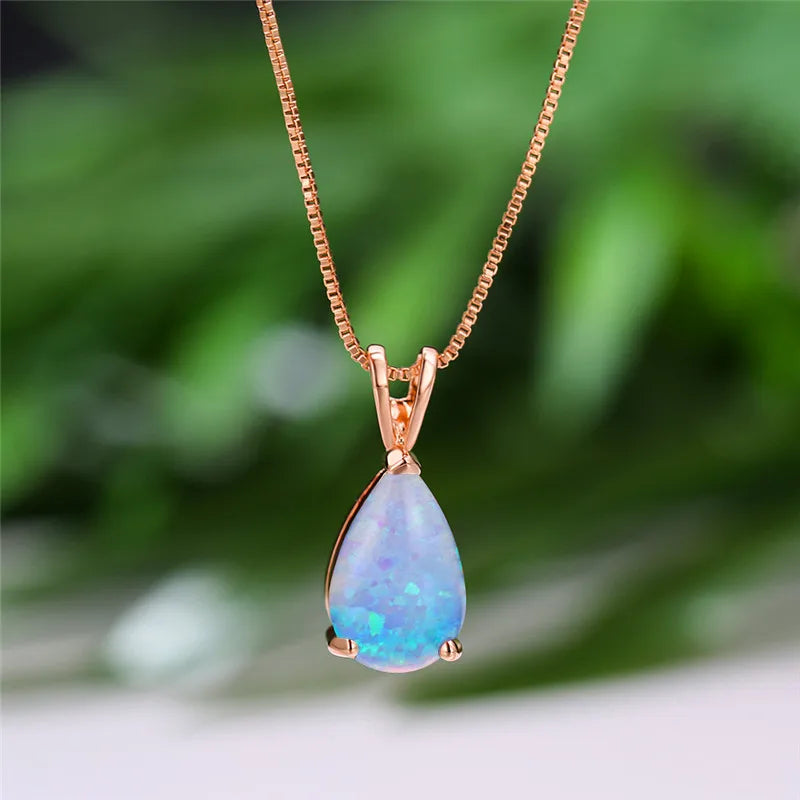 Rose Gold Opal Water Drop Pendant