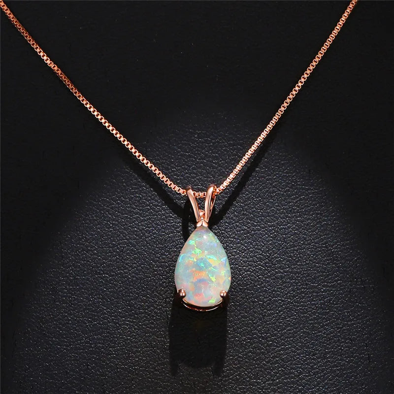 Rose Gold Opal Water Drop Pendant