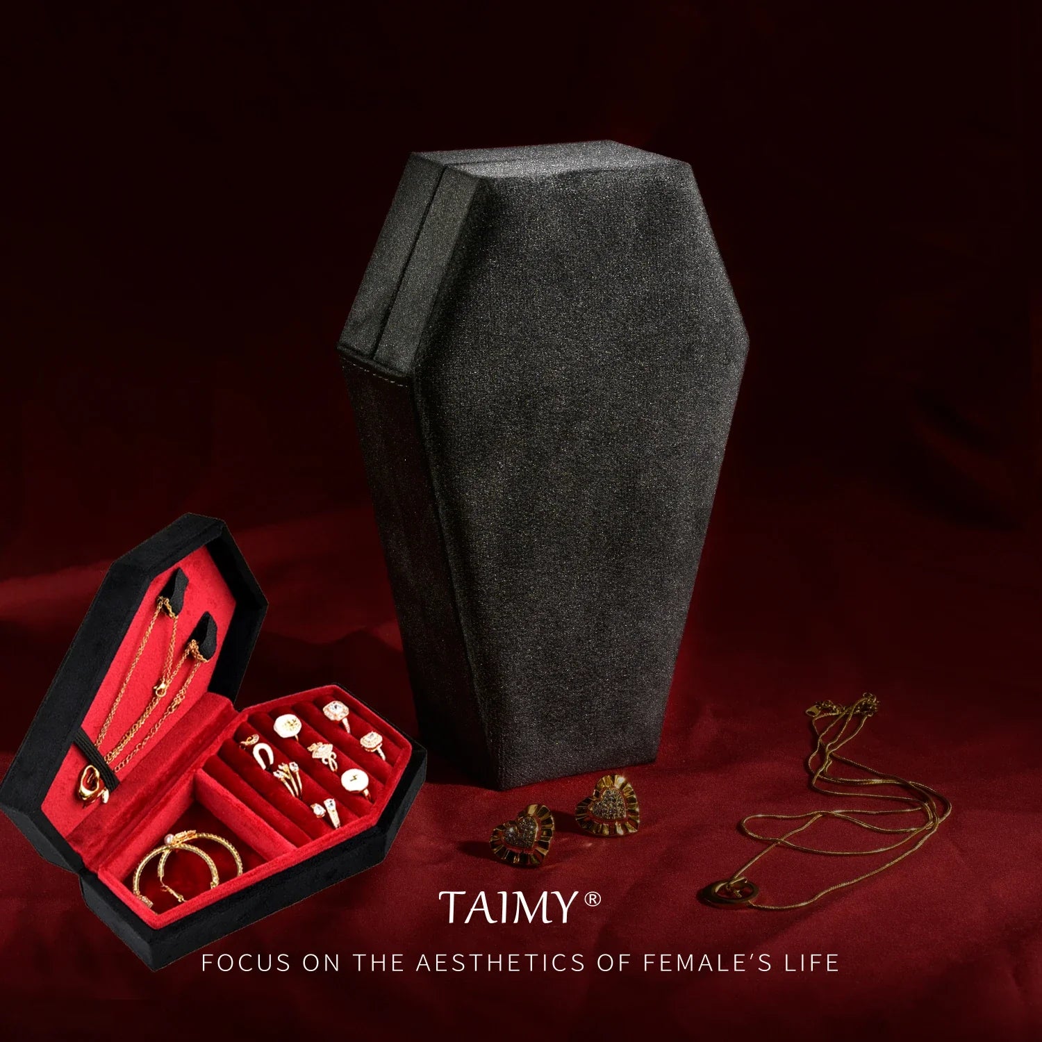 Handmade Gothic Velvet Coffin-Shaped Jewelry Box